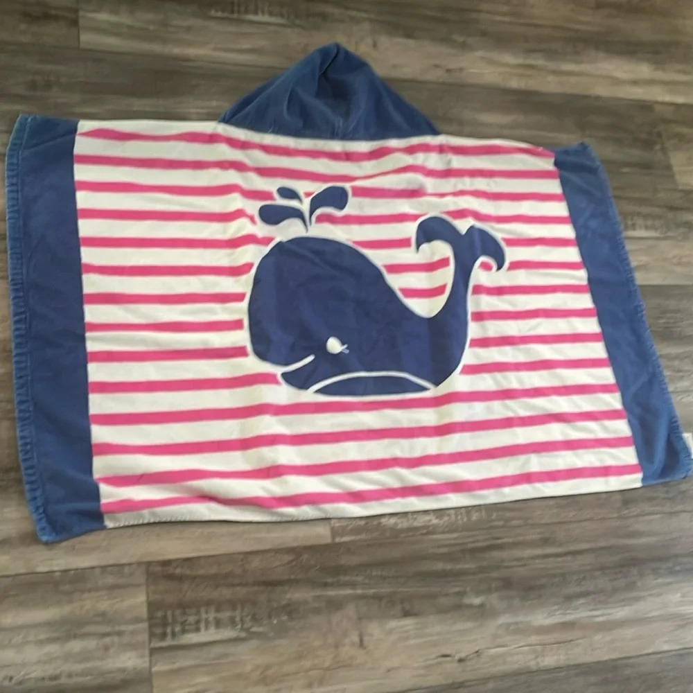 Pottery Barn Kids Stripe Whale Hooded Beach Towel Multi Pink Blue White
